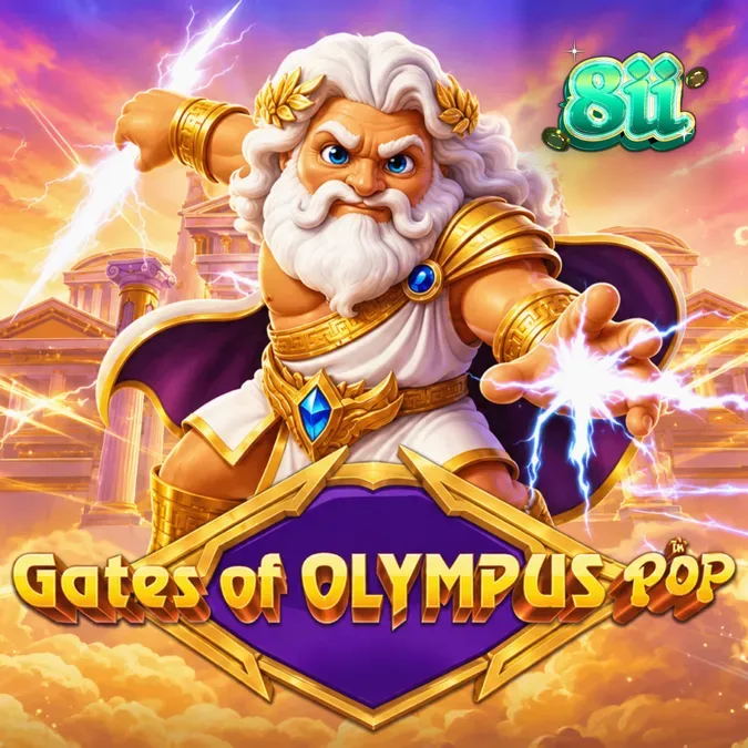Tampilan visual Gates of Olympus POP dengan nuansa emas dan biru yang ikonik